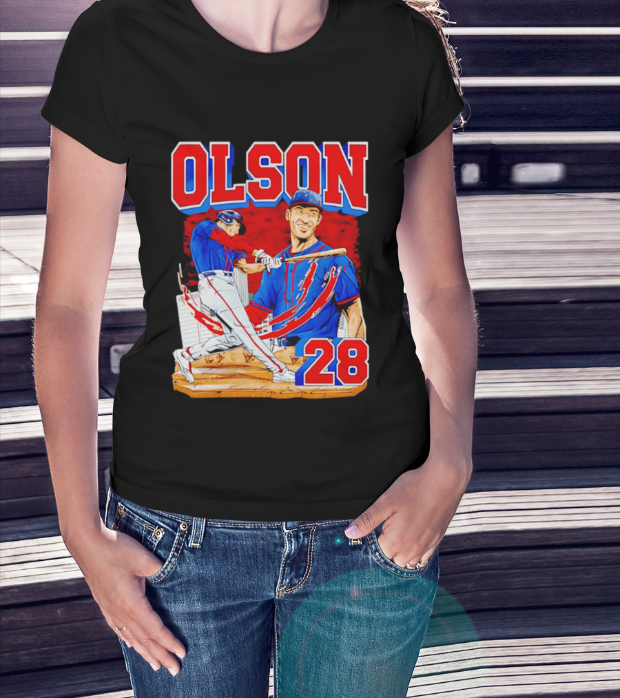 Olson 28 Baseball Player Blue And Red Hand Drawn T-Shirt