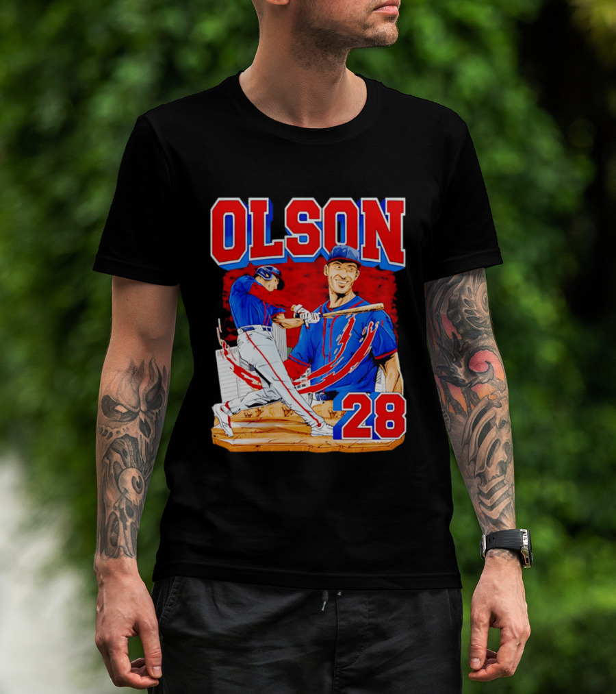 Olson 28 Baseball Player Blue And Red Hand Drawn T-Shirt