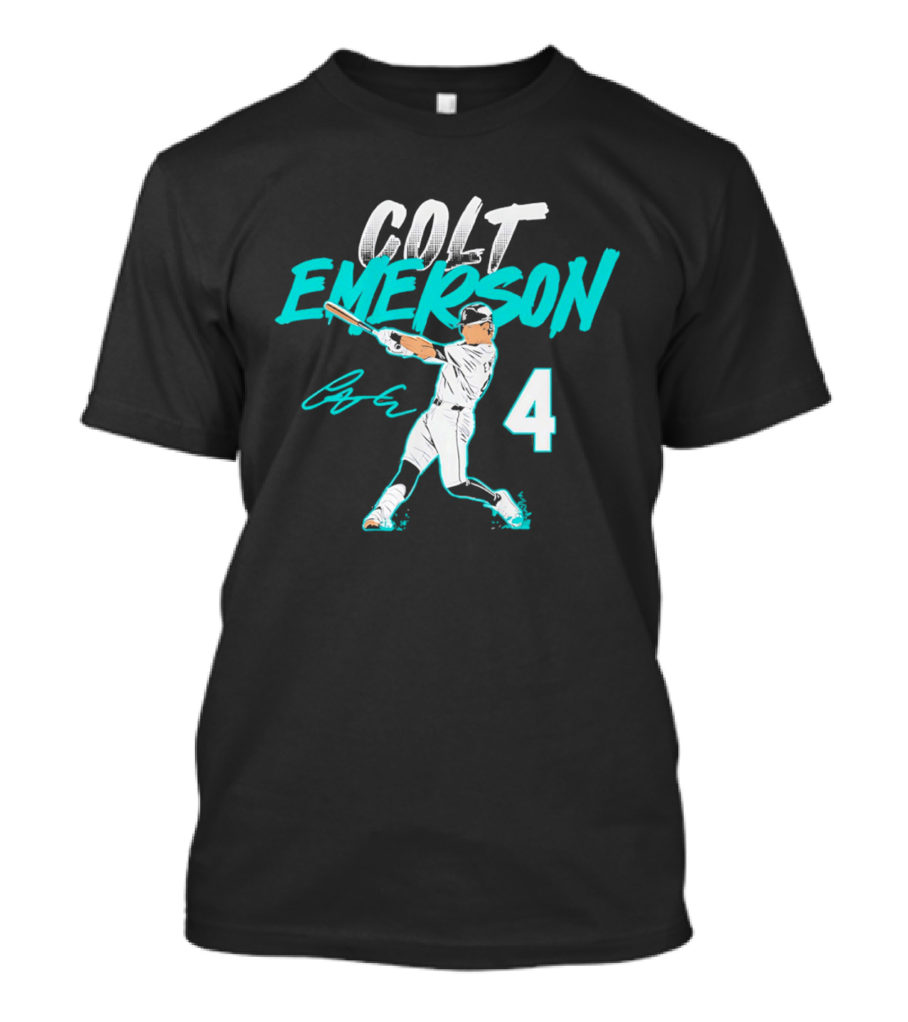 Colt Emerson Seattle Mariners Number 4 Slugger Swing Signature T-Shirt