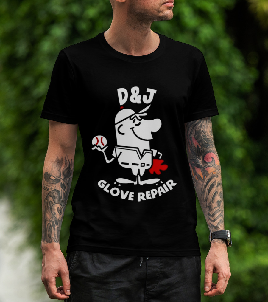 D And J Glove Repair Baseball Cartoon T-Shirt