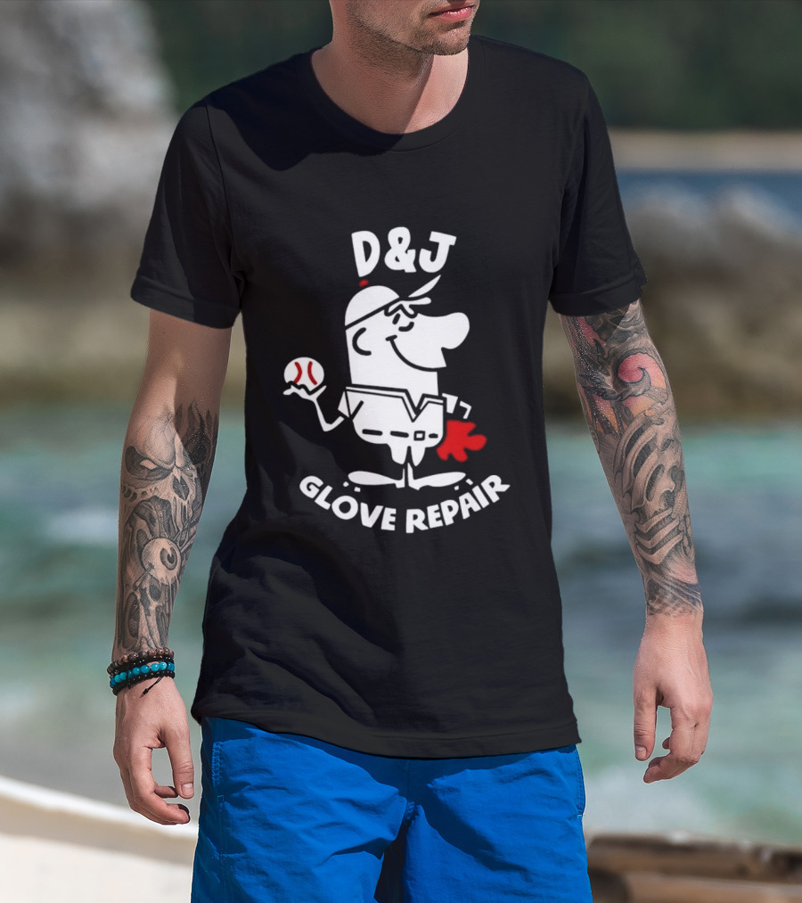 D And J Glove Repair Baseball Cartoon T-Shirt