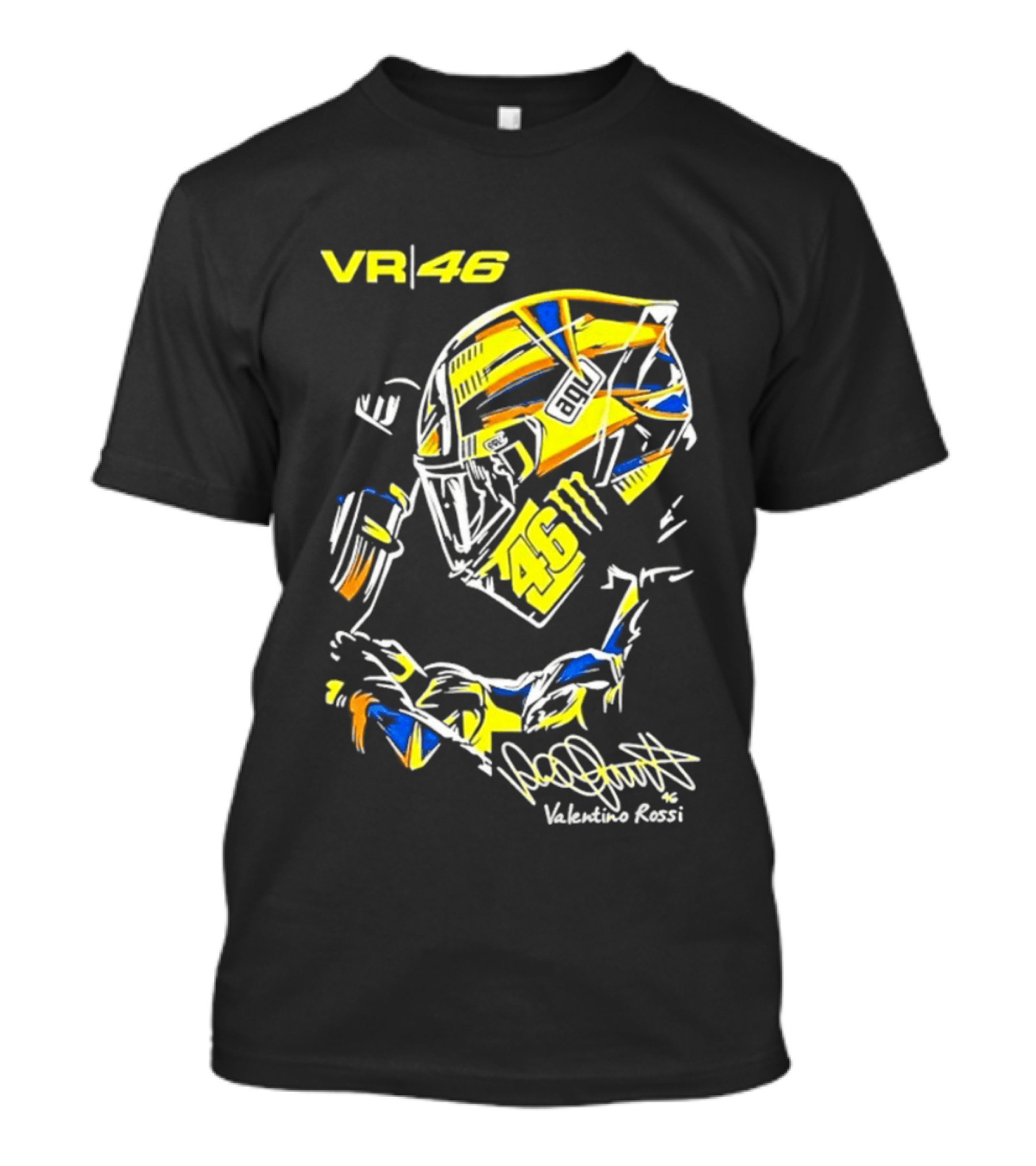 Valentino Rossi VR46 MotoGP Sun And Moon Racing Helmet Yellow Blue T-Shirt