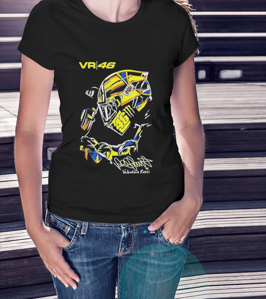 Valentino Rossi VR46 MotoGP Sun And Moon Racing Helmet Yellow Blue T-Shirt