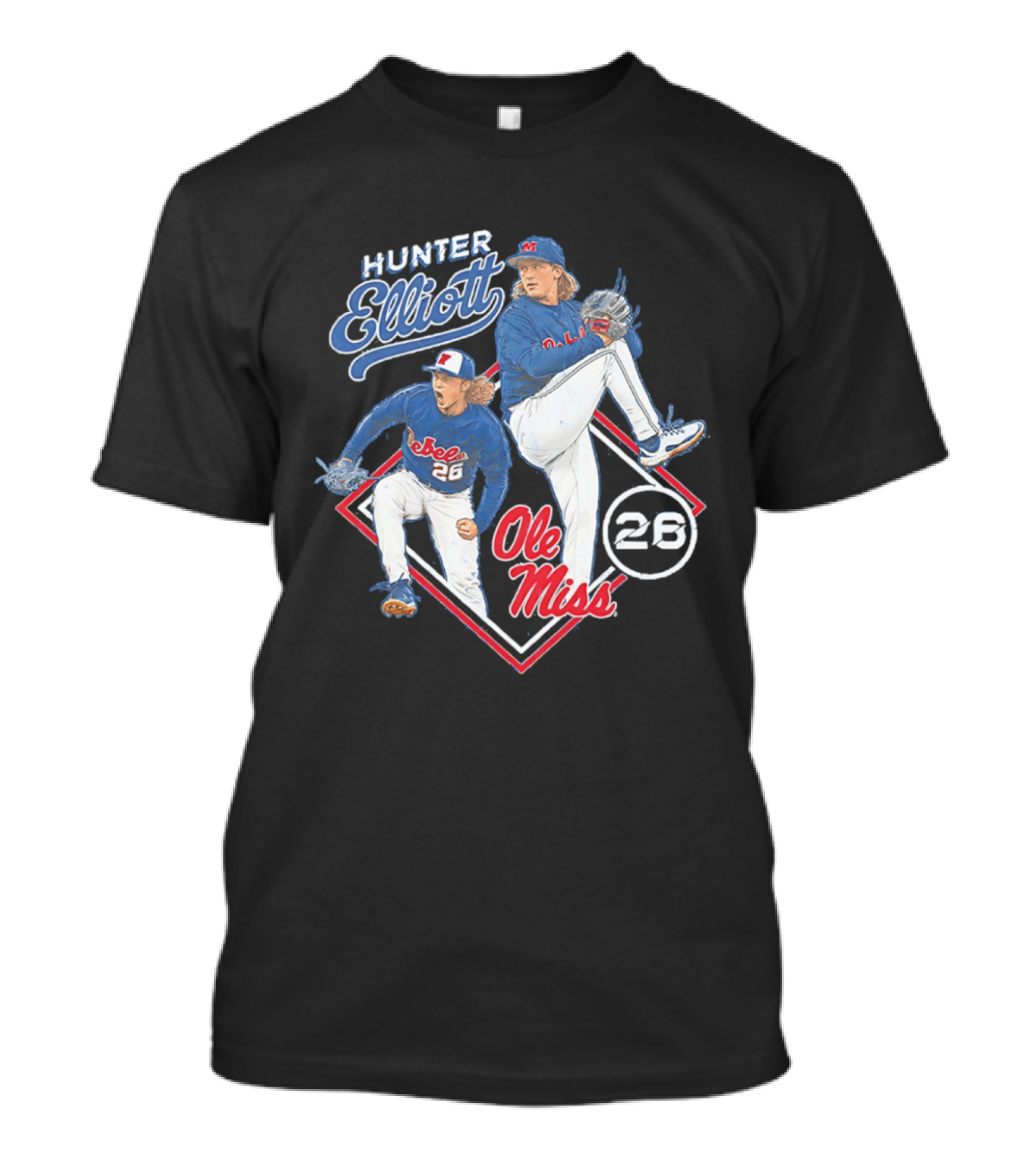 Hunter Elliott Ole Miss Rebels Baseball Pitcher 26 T-Shirt