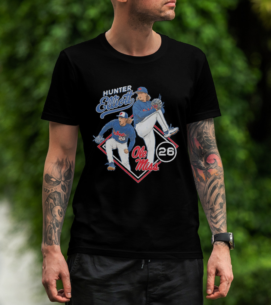 Hunter Elliott Ole Miss Rebels Baseball Pitcher 26 T-Shirt