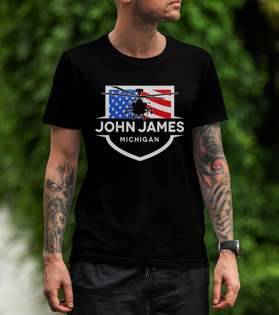 John James Michigan American Flag Helicopter T-Shirt