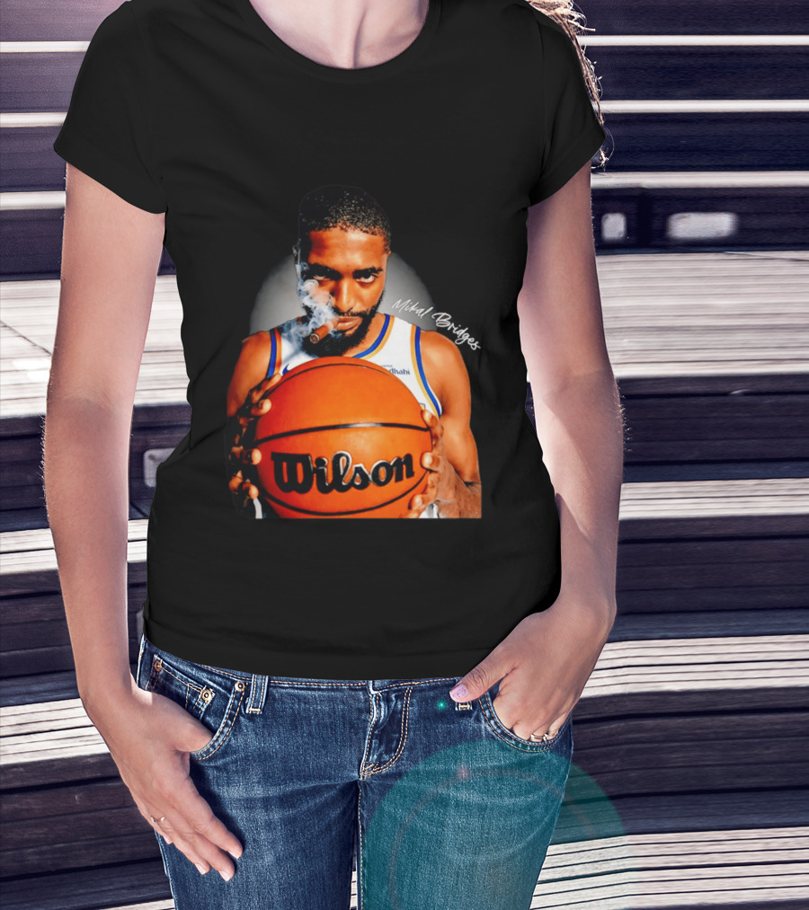 Mikal Bridges Smoking Cigar New York Knicks Wilson Basketball T-Shirt
