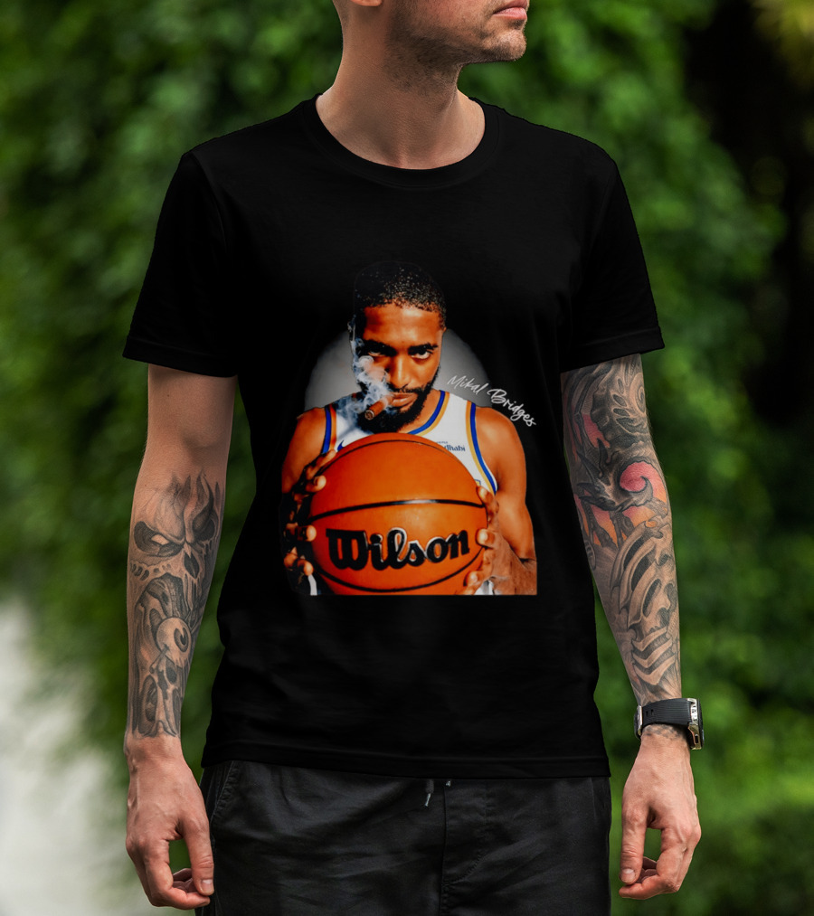 Mikal Bridges Smoking Cigar New York Knicks Wilson Basketball T-Shirt