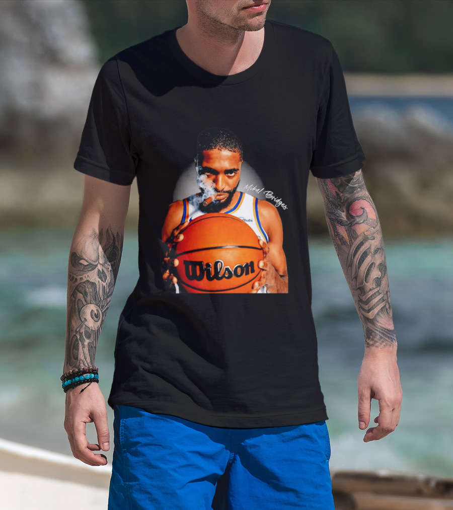 Mikal Bridges Smoking Cigar New York Knicks Wilson Basketball T-Shirt