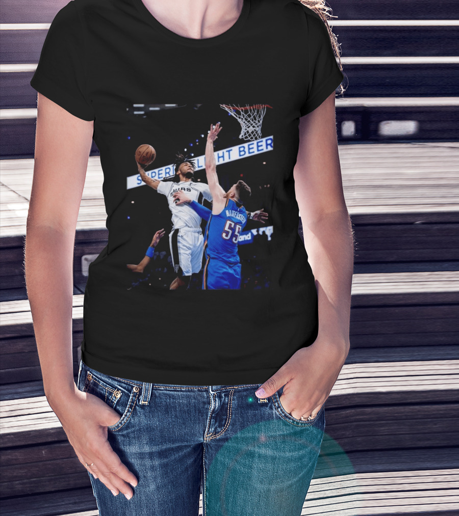 Spurs Dunk Over Hartenstein NBA Basketball Action T-Shirt