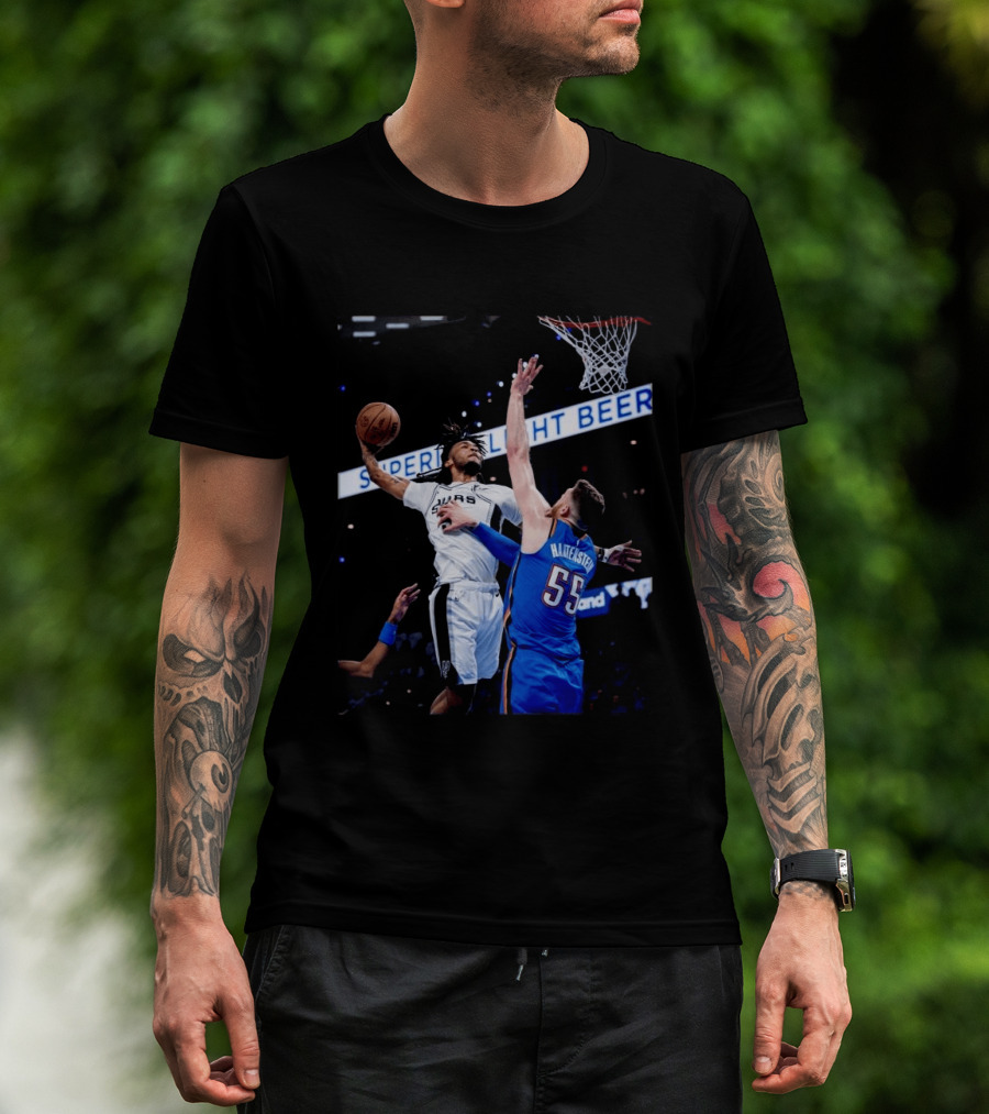 Spurs Dunk Over Hartenstein NBA Basketball Action T-Shirt