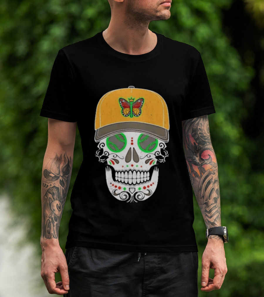 Eugene Emeralds Sugar Skull Baseball Butterfly Cap T-Shirt