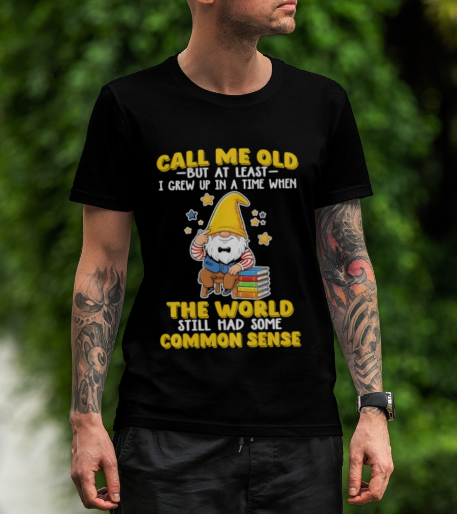 Call Me Old Gnome With Books And Stars Nostalgia For Common Sense T-Shirt