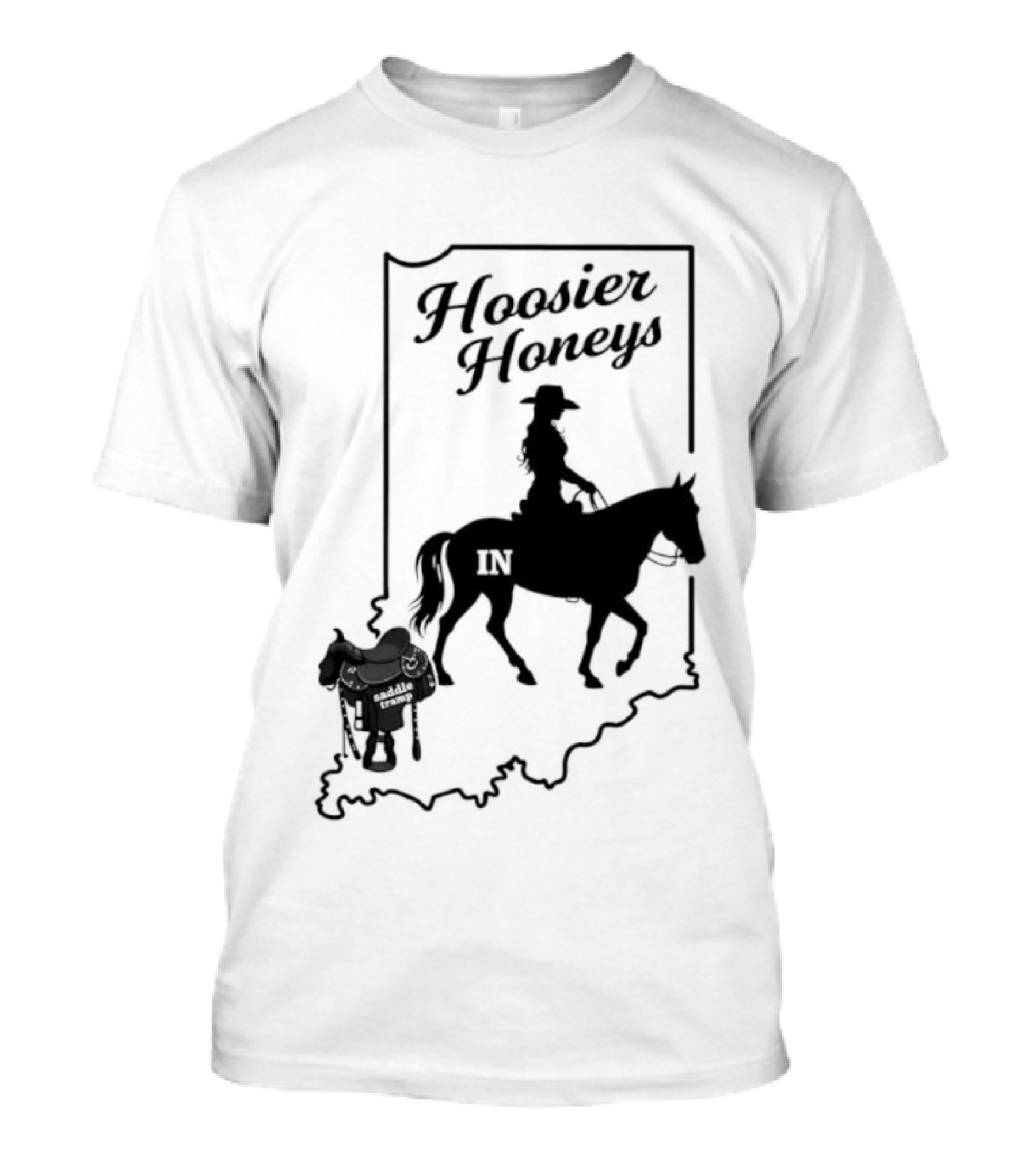 Hoosier Honeys Riding Silhouette With Saddle And Horse Inside Indiana T-Shirt