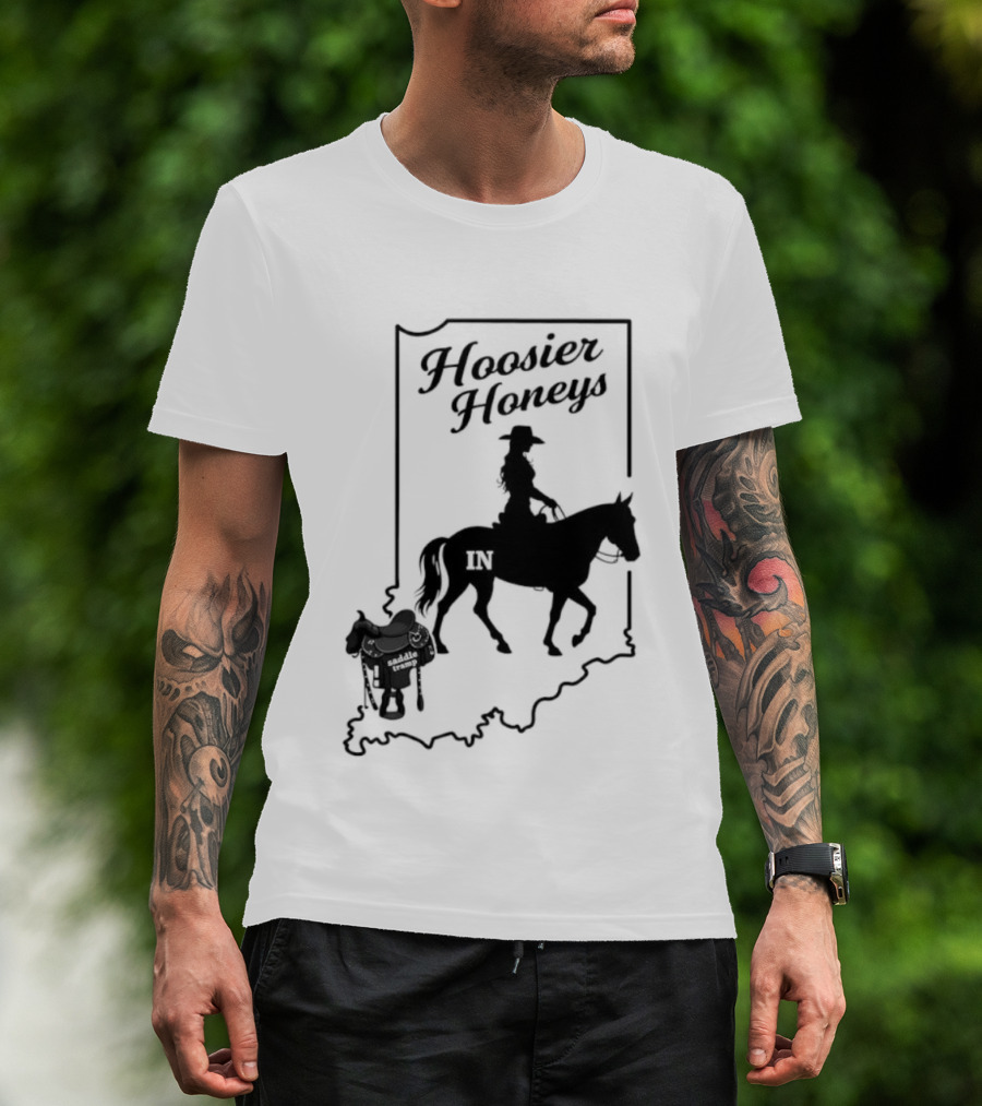 Hoosier Honeys Riding Silhouette With Saddle And Horse Inside Indiana T-Shirt
