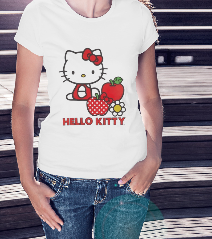 Hello Kitty Sanrio With Apples Strawberry And Flower T-Shirt