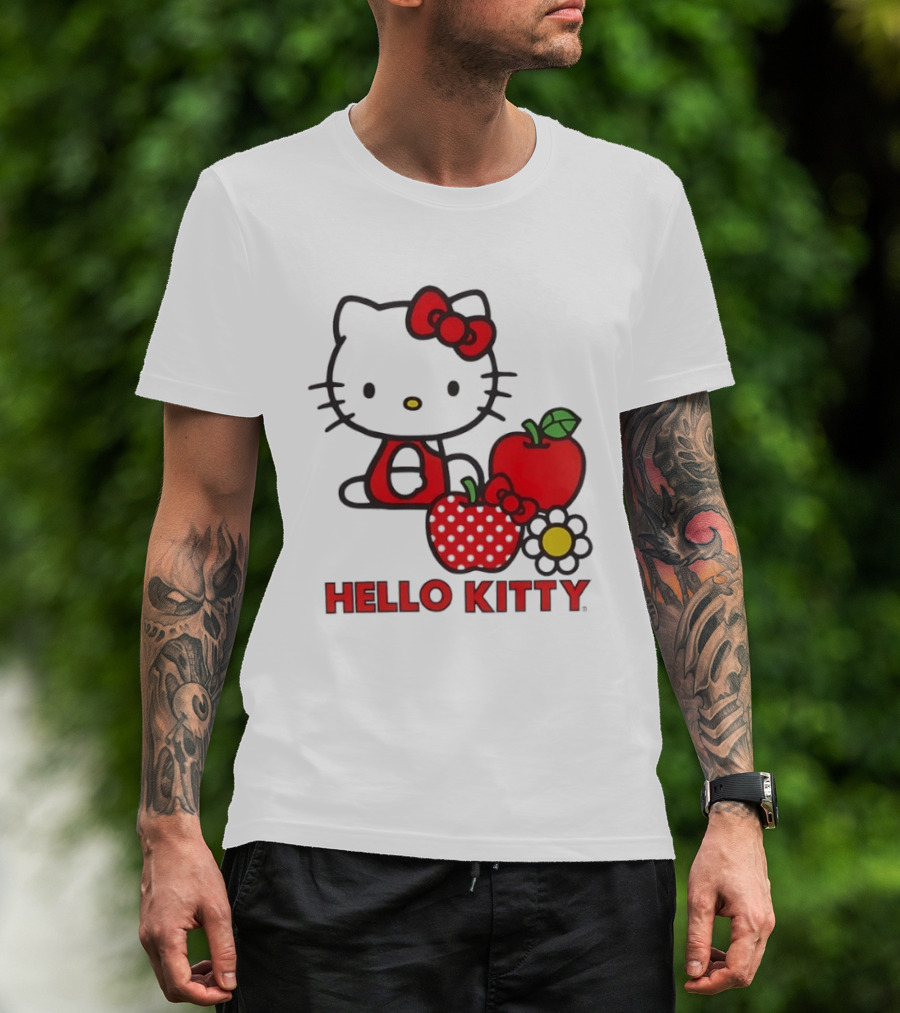 Hello Kitty Sanrio With Apples Strawberry And Flower T-Shirt