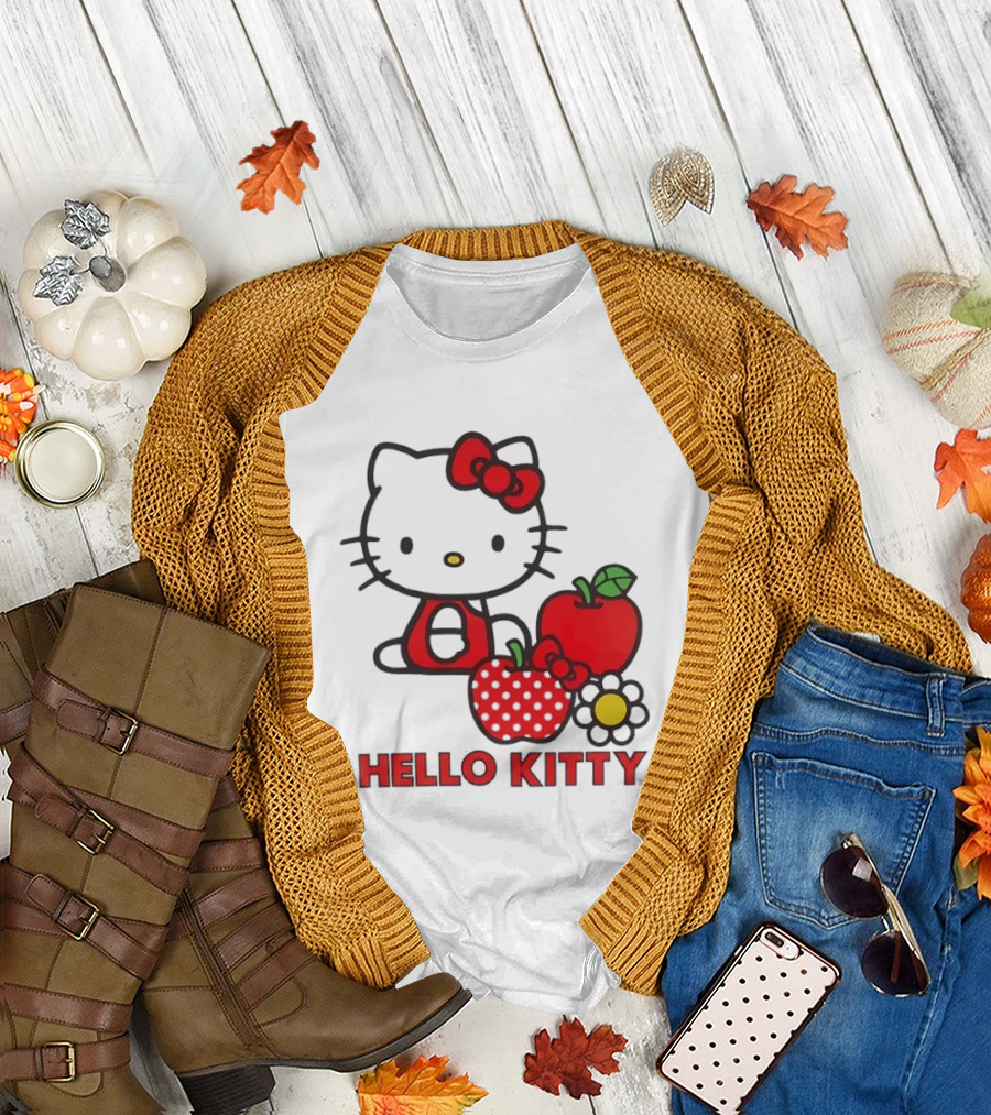 Hello Kitty Sanrio With Apples Strawberry And Flower T-Shirt