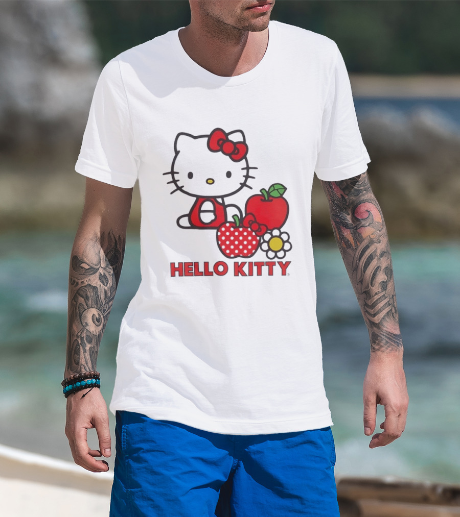 Hello Kitty Sanrio With Apples Strawberry And Flower T-Shirt