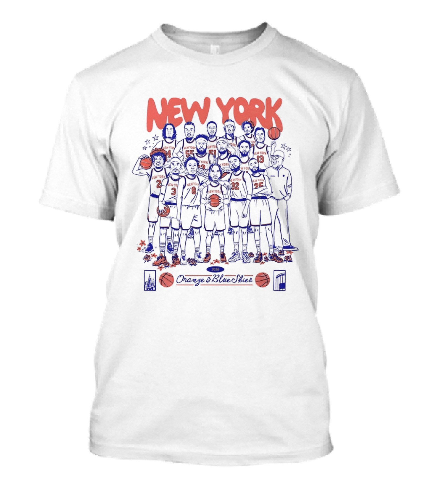New York Knicks NBA Orange And Blue Skies Cartoon 2026 T-Shirt