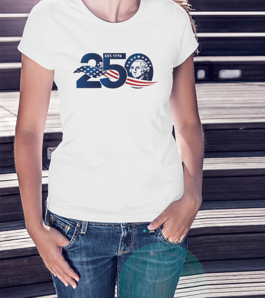 250 Years America 250th Anniversary Patriotic Est 1776 Washington Stars Stripes Eagle T-Shirt