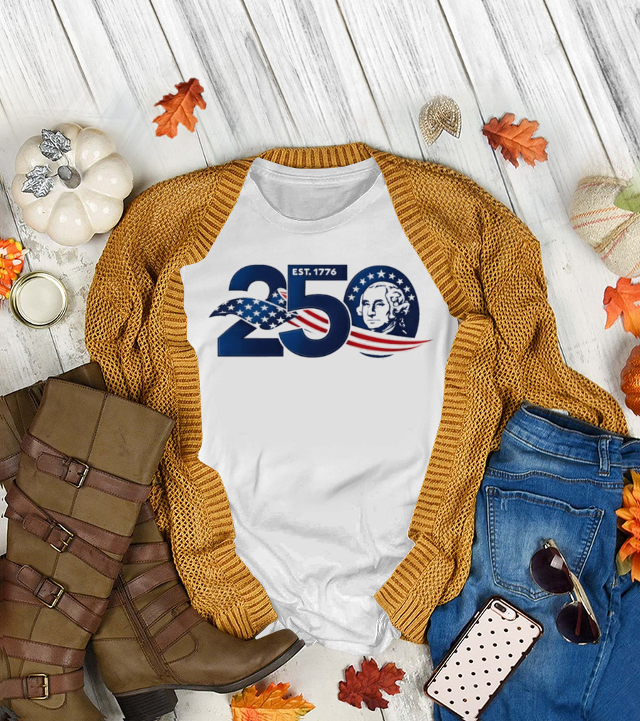 250 Years America 250th Anniversary Patriotic Est 1776 Washington Stars Stripes Eagle T-Shirt