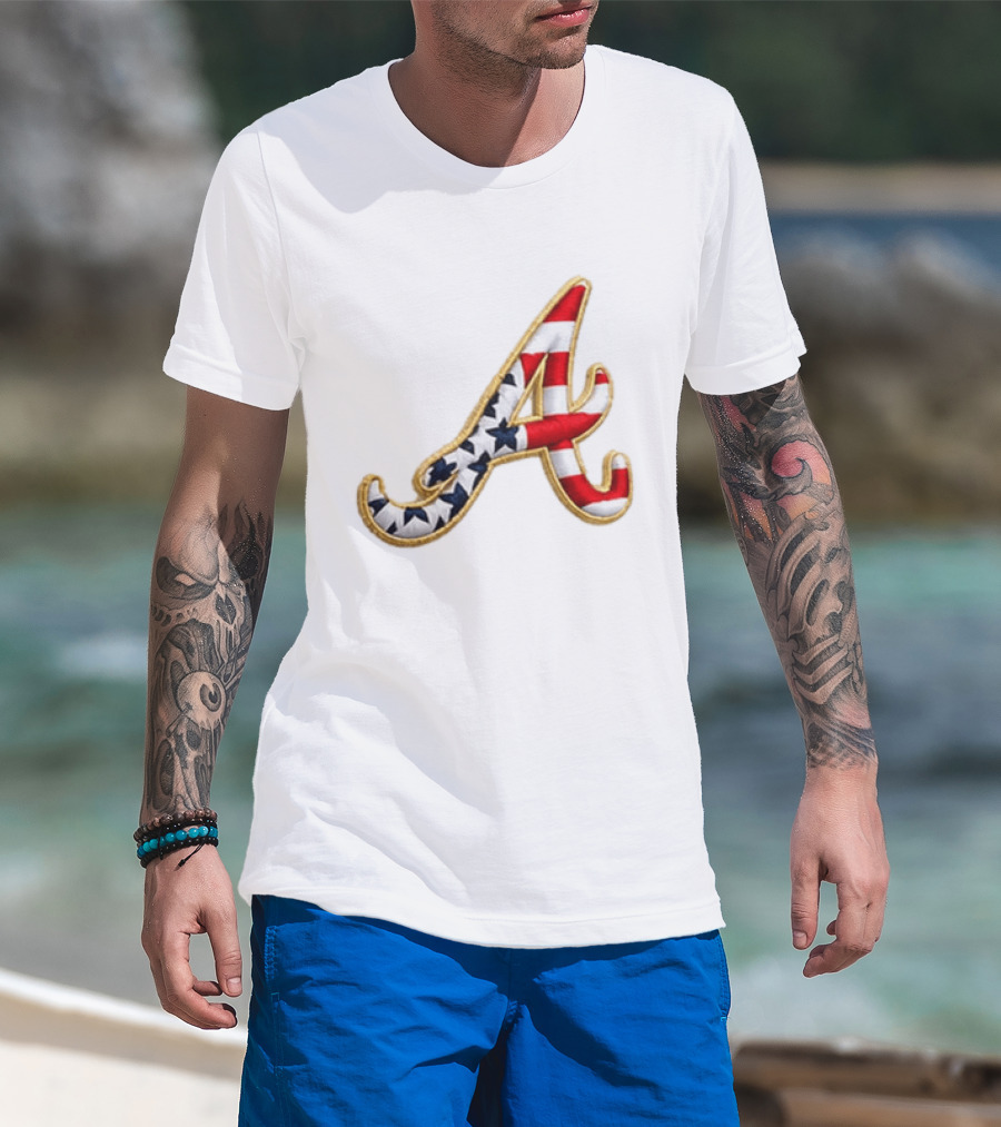 America 250th Anniversary Braves Hat Patriotic Letter A Stars And Stripes T-Shirt