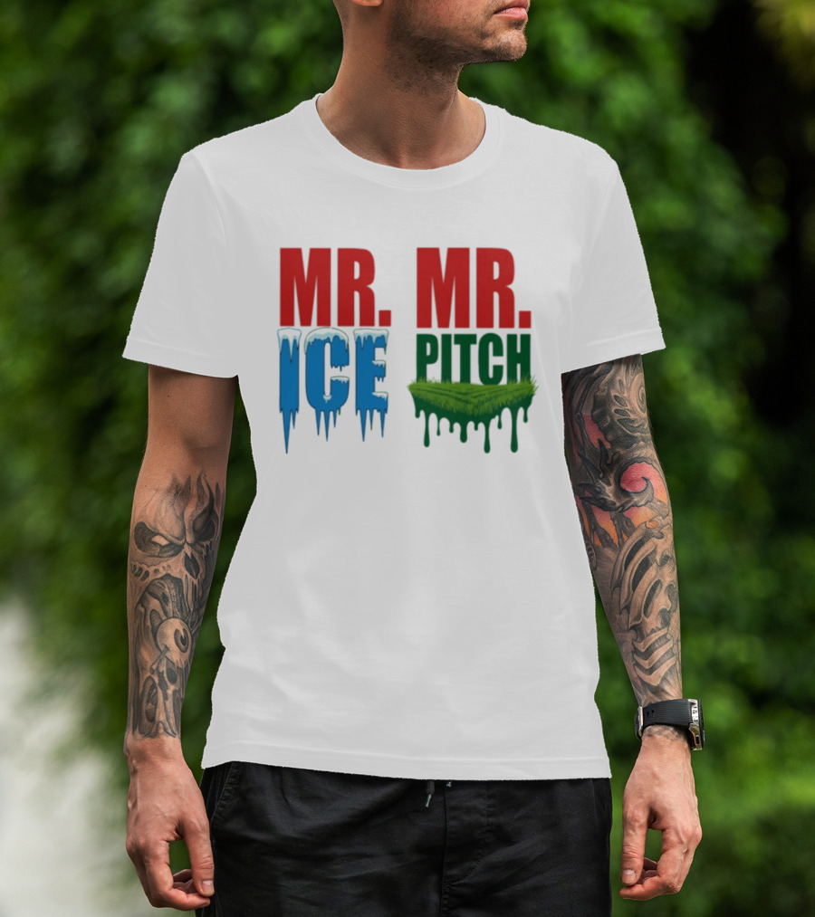 MR ICE MR PITCH Frosty Letters Green Grass Drips T-Shirt