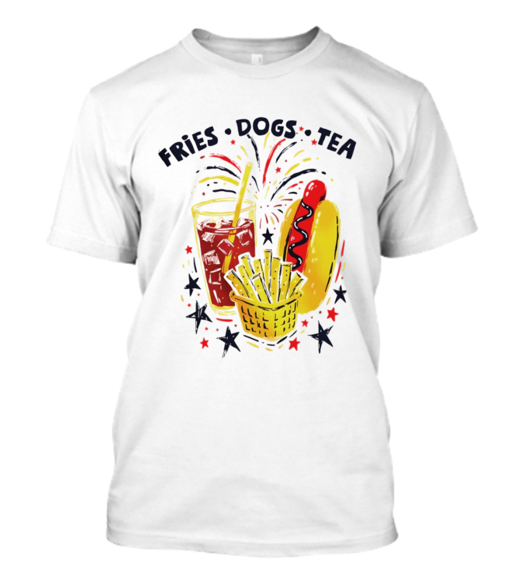 Fourth Of July Fries Dogs Tea Fireworks 250th Anniversary Celebration America T-Shirt