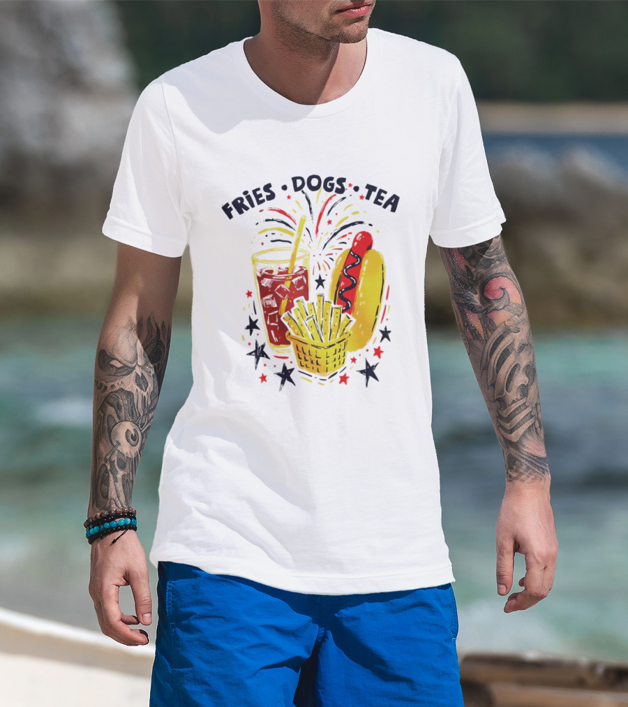 Fourth Of July Fries Dogs Tea Fireworks 250th Anniversary Celebration America T-Shirt