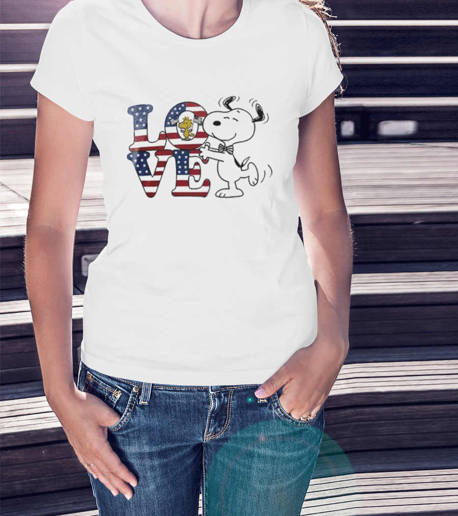 Peanuts Snoopy Love One Nation Under God American Flag 250 Years T-Shirt