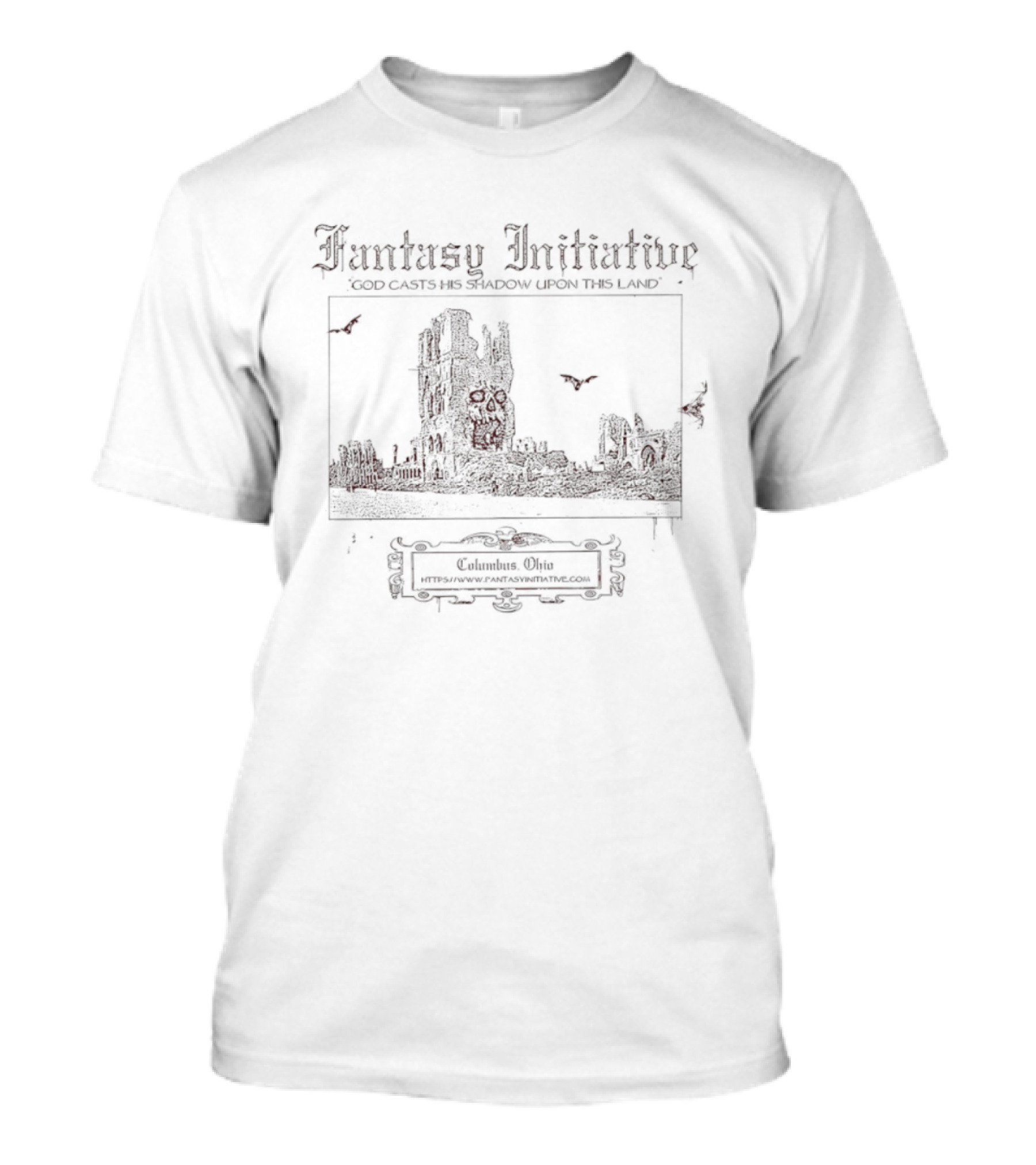 Fantasy Initiative God Casts His Shadow Upon This Land Ravens Gothic Castle Scene T-Shirt