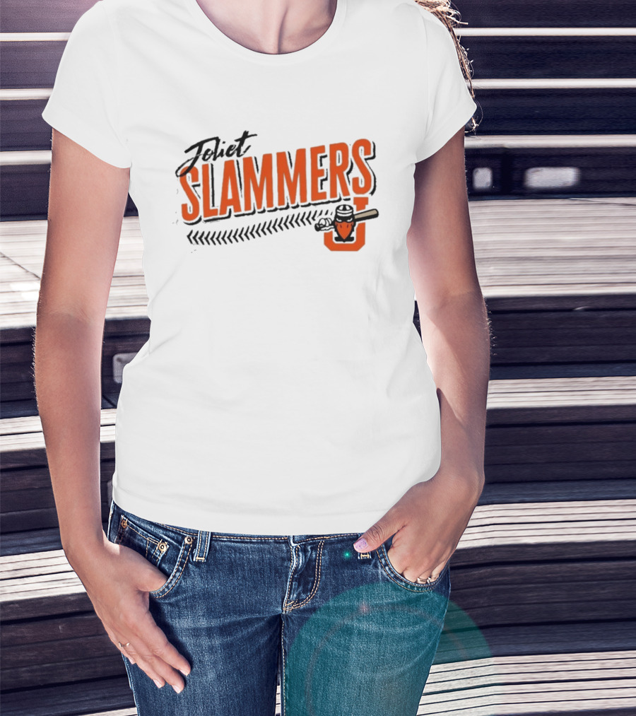 Joliet Slammers Baseball Orange Text With J Batting T-Shirt