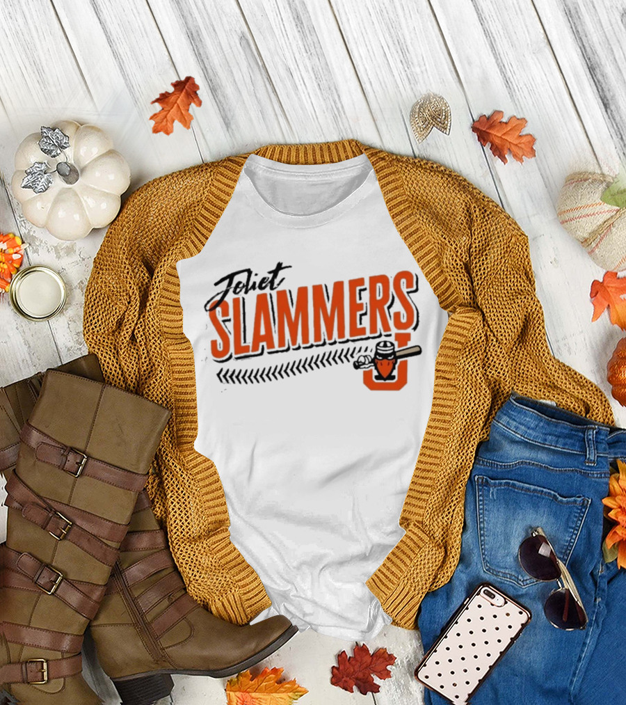 Joliet Slammers Baseball Orange Text With J Batting T-Shirt