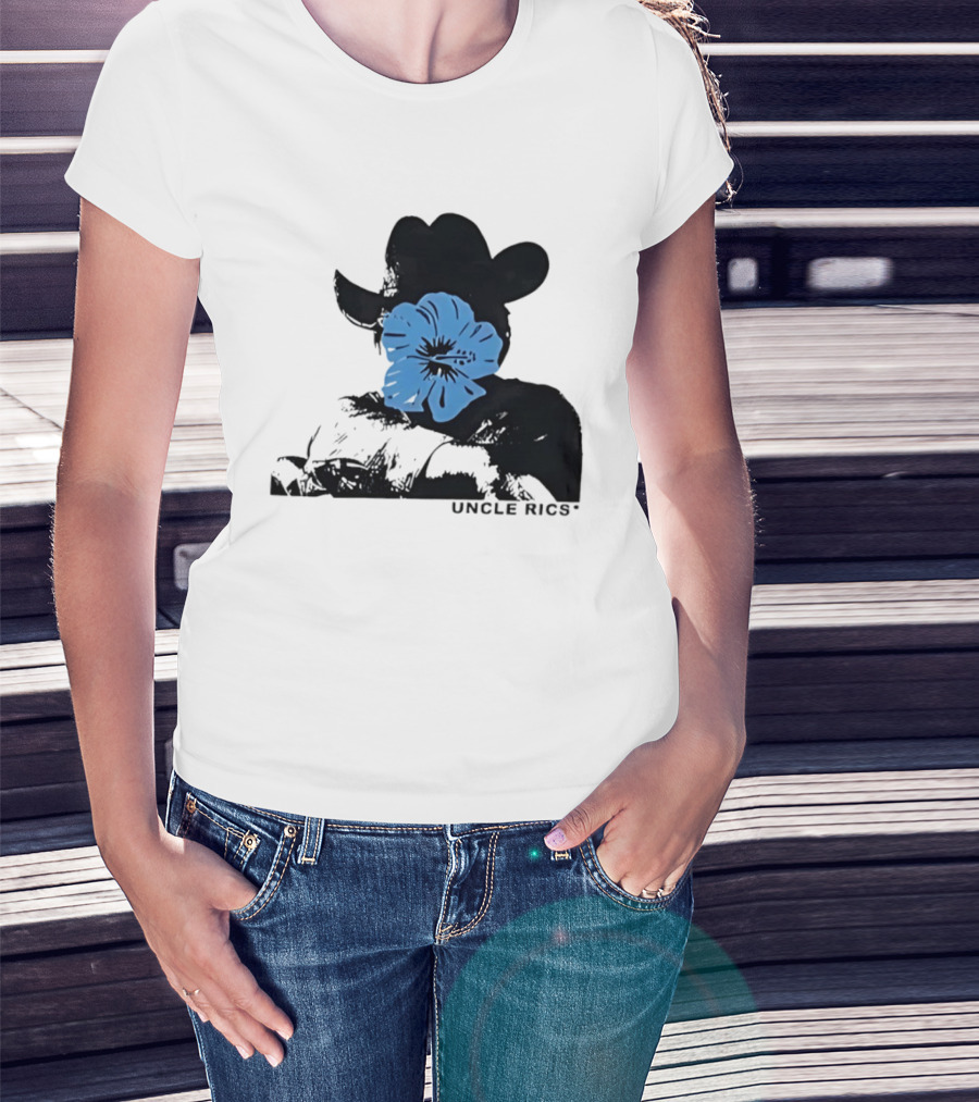 Andy Warhol Uncle Rics Blue Flower Cowboy Hat T-Shirt