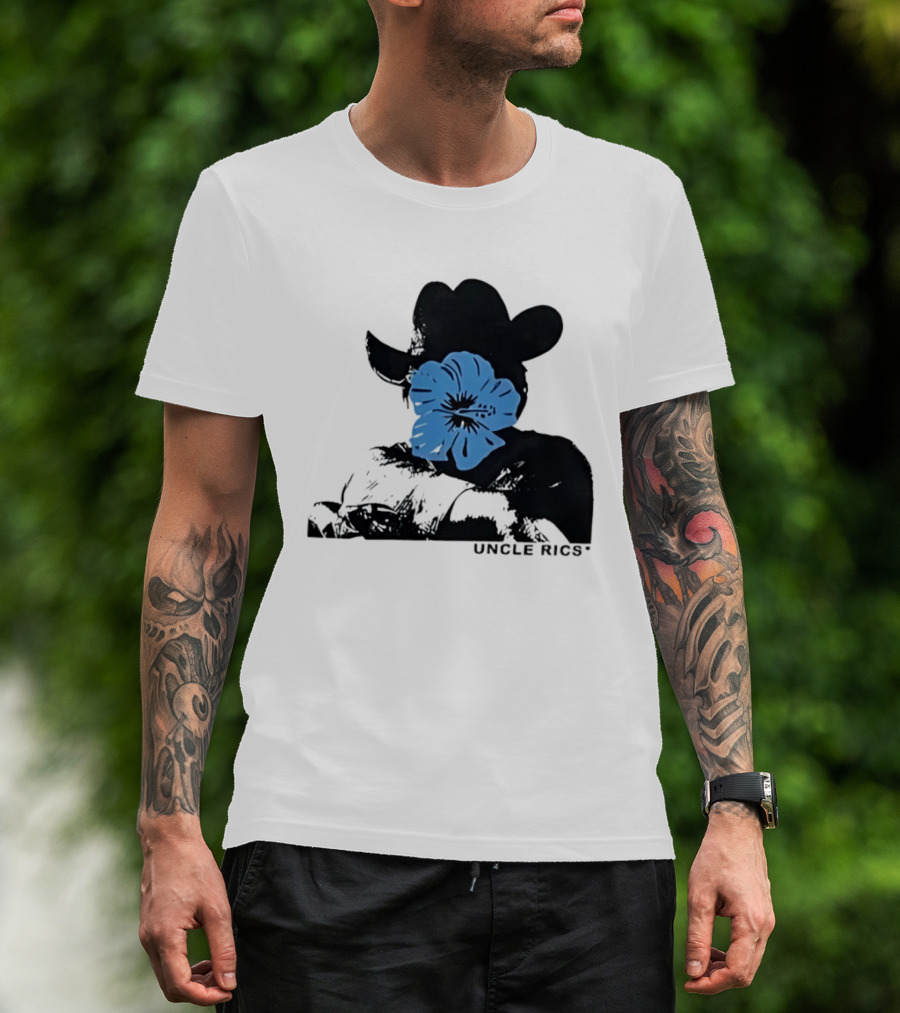 Andy Warhol Uncle Rics Blue Flower Cowboy Hat T-Shirt