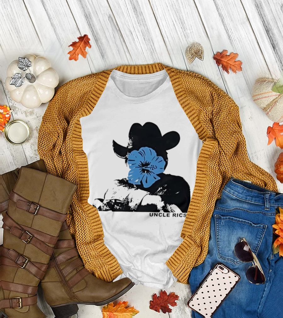 Andy Warhol Uncle Rics Blue Flower Cowboy Hat T-Shirt