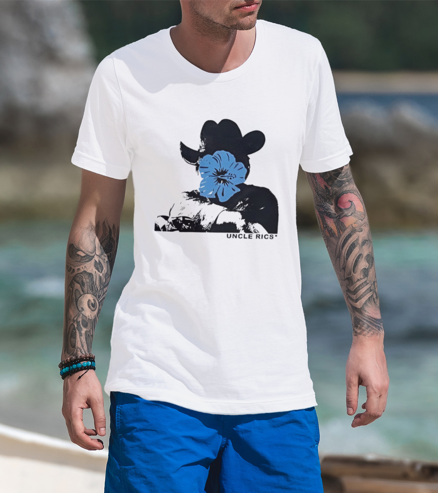 Andy Warhol Uncle Rics Blue Flower Cowboy Hat T-Shirt
