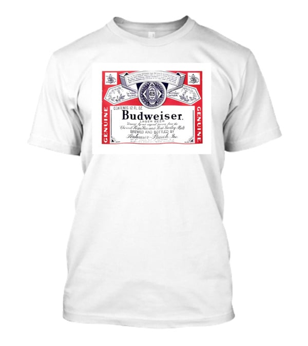 Budweiser Lager Beer Vintage Label Genuine Brew 12 FL OZ Anheuser Busch T-Shirt