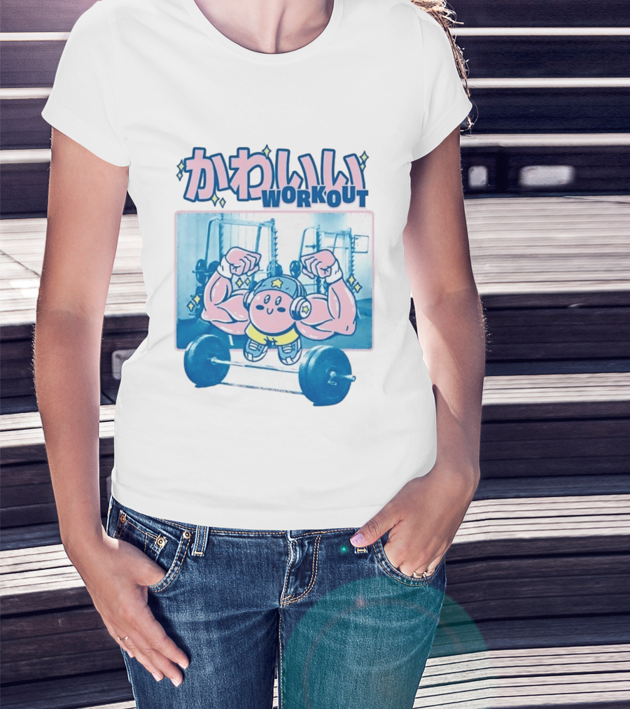 Kawaii Workout Kirby Barbell Gym Motivation T-Shirt