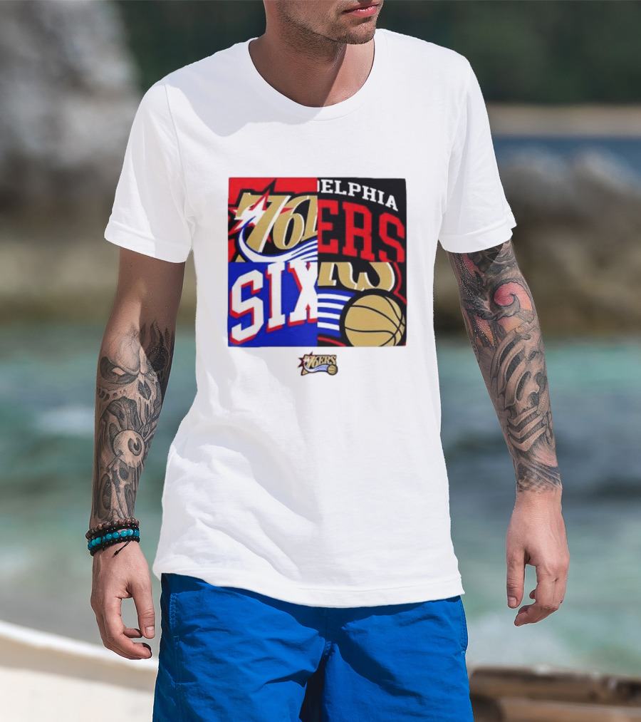 Philadelphia 76ers Vintage Block Logo Compilation NBA Basketball Fan Merch T-Shirt