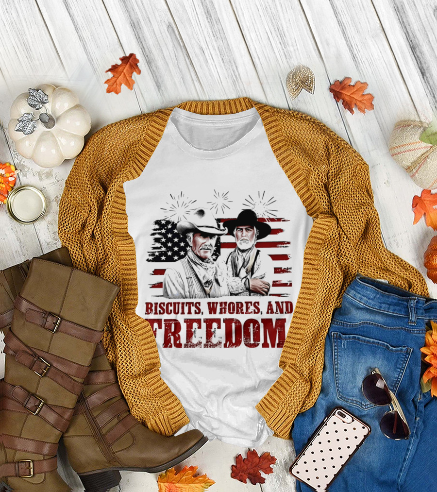 Biscuits Whores and Freedom American Flag Cowboys T-Shirt