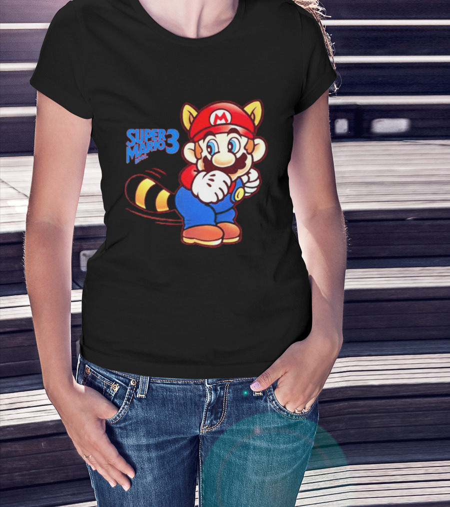 Super Mario Bros 3 Raccoon Mario Tail Whip Retro Game Nostalgia T-Shirt