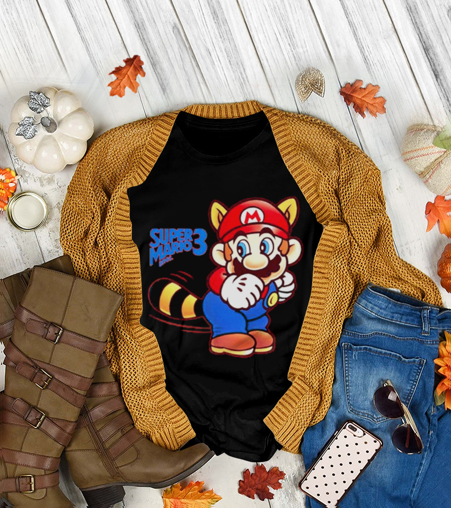 Super Mario Bros 3 Raccoon Mario Tail Whip Retro Game Nostalgia T-Shirt
