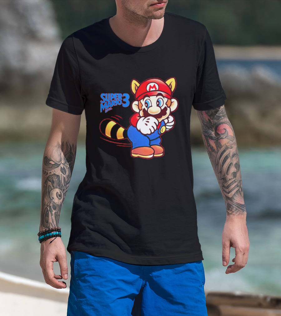 Super Mario Bros 3 Raccoon Mario Tail Whip Retro Game Nostalgia T-Shirt