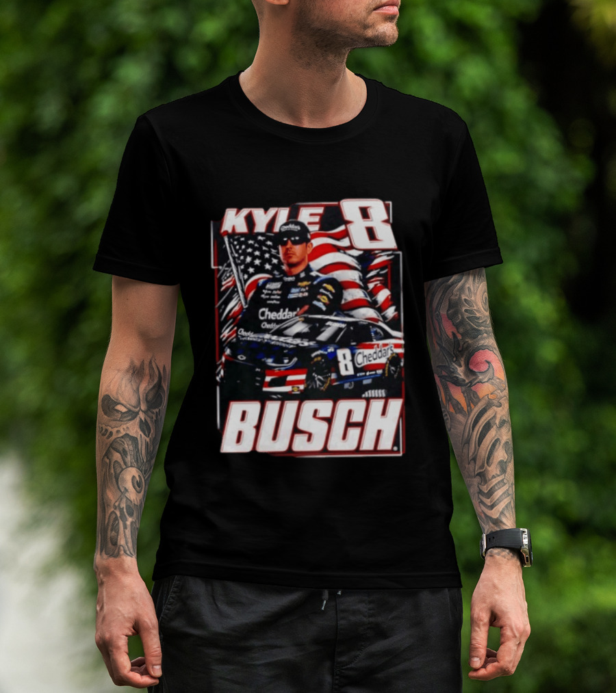 Kyle Busch 8 Cheddar's Racing With American Flag T-Shirt