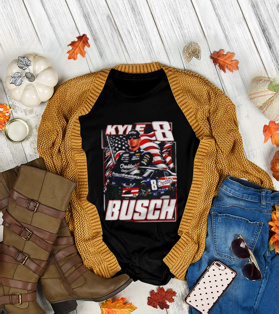 Kyle Busch 8 Cheddar's Racing with American Flag T-Shirt
