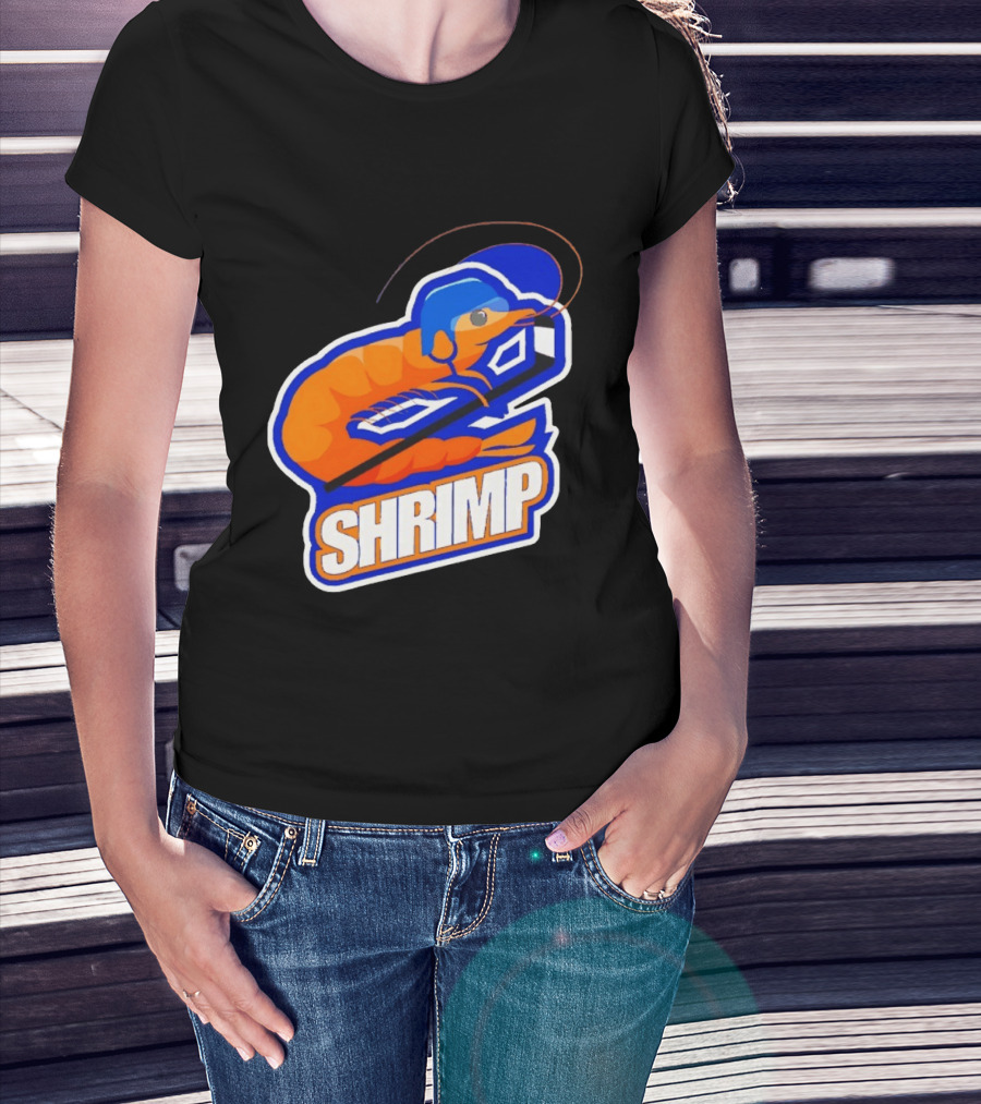 San Jose Shrimp Hockey Team Logo With Hockey Stick And Helmet T-Shirt