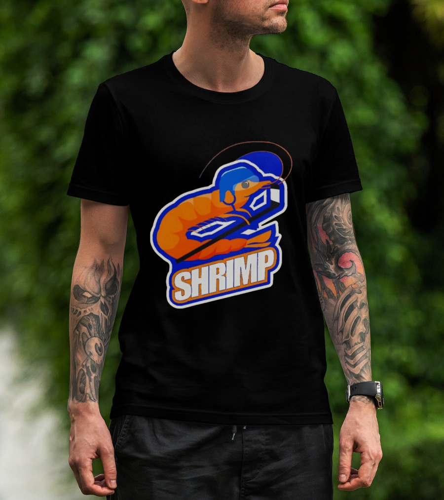 San Jose Shrimp Hockey Team Logo With Hockey Stick And Helmet T-Shirt
