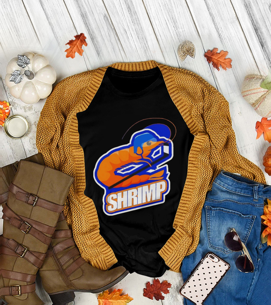 San Jose Shrimp Hockey Team Logo with Hockey Stick and Helmet T-Shirt